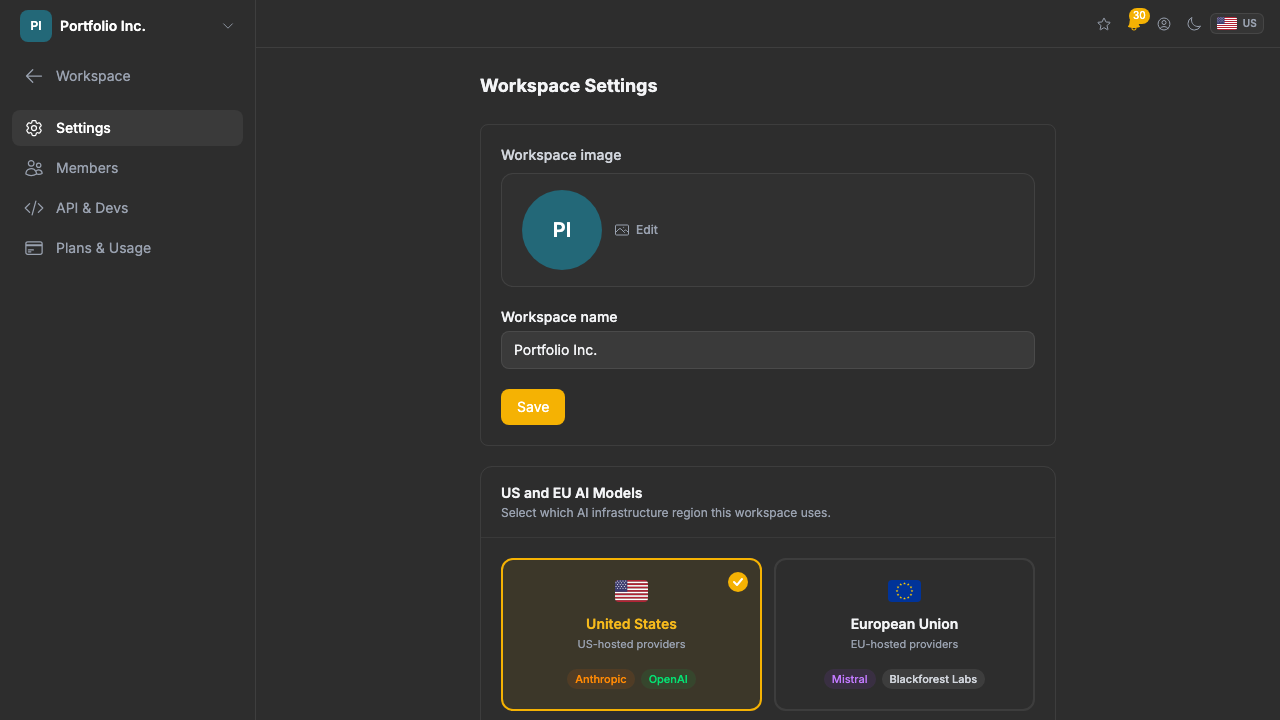 Workspace settings